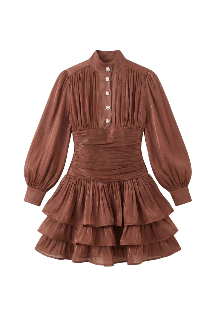 Signature Ruched Lantern-Sleeve Mini Dress