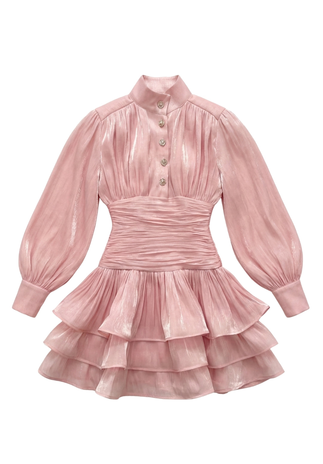Signature Ruched Lantern-Sleeve Mini Dress