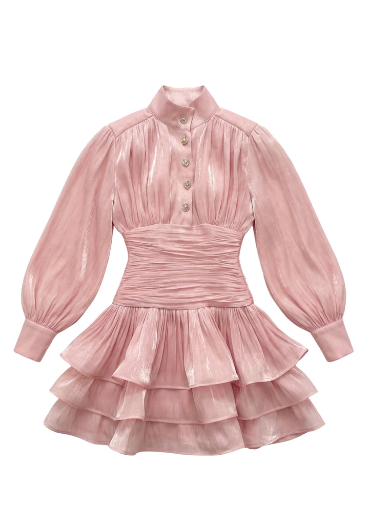 Signature Ruched Lantern-Sleeve Mini Dress