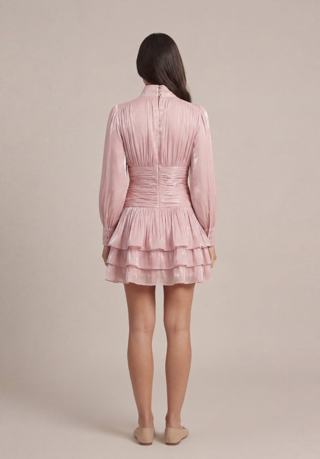 Signature Ruched Lantern-Sleeve Mini Dress