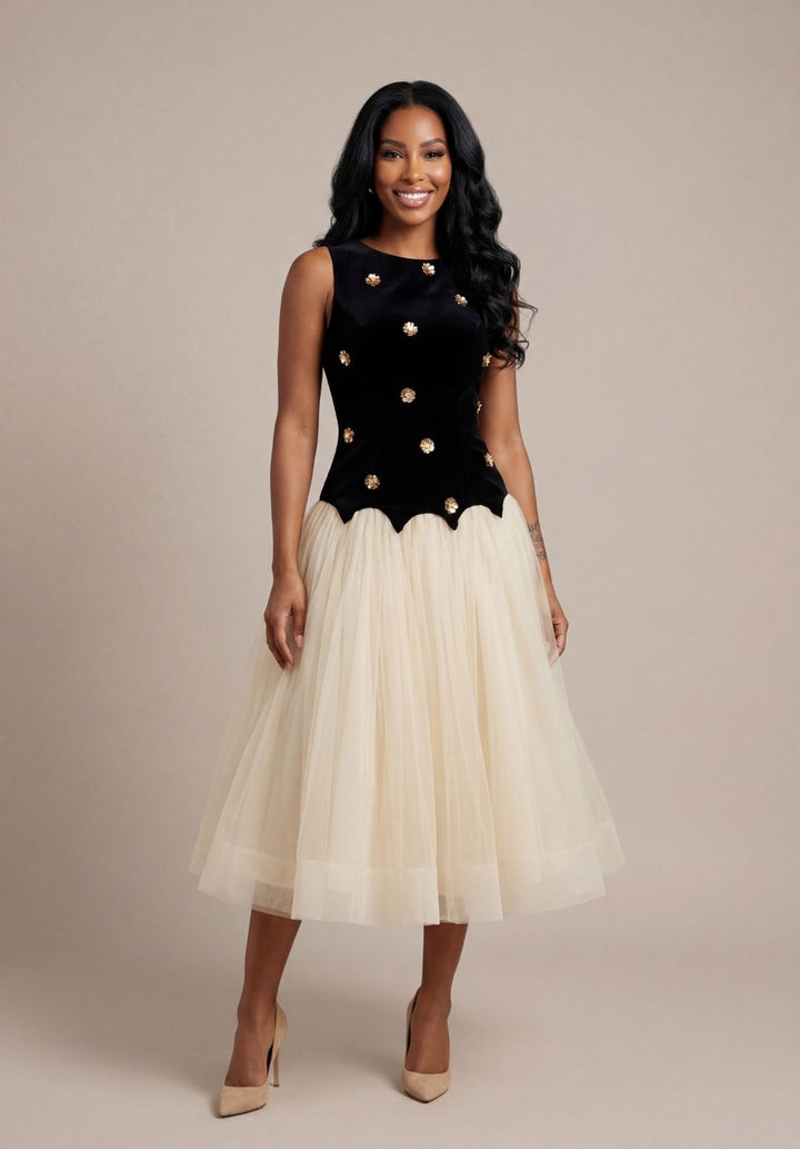 Soirée Velvet Bodice Dress