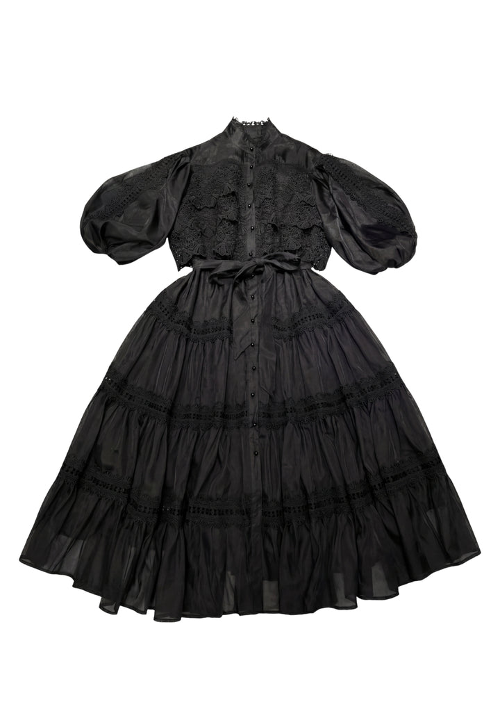 Tiered Puff-Sleeve Dress
