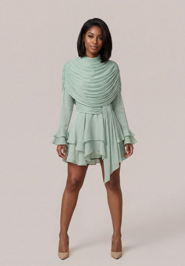 Tiered Ruffle-Cuff Dress