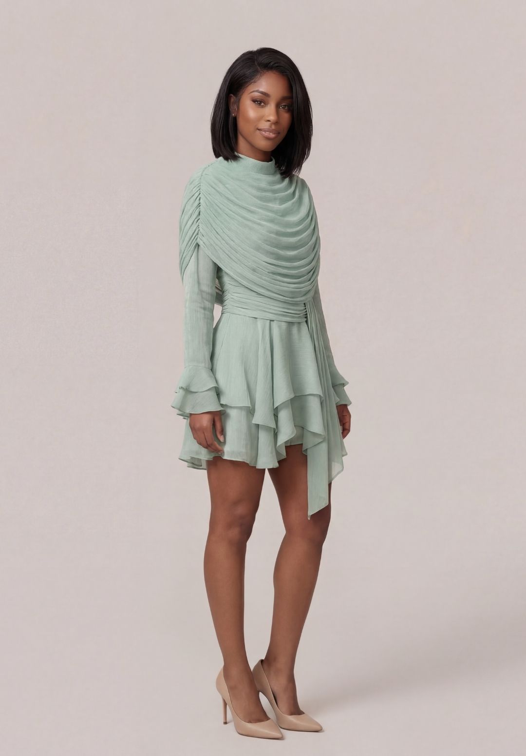 Tiered Ruffle-Cuff Dress