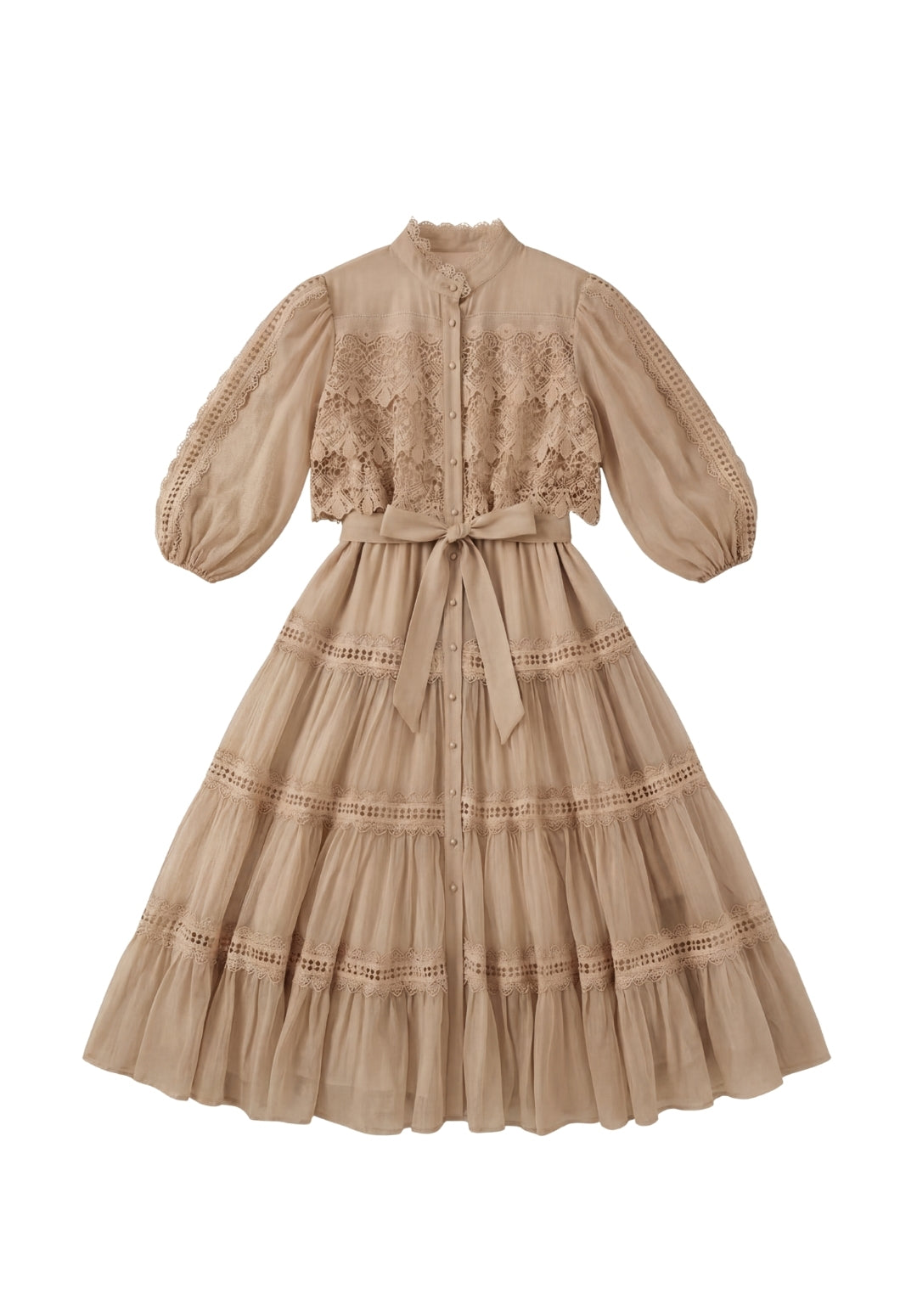 Tiered Puff-Sleeve Dress