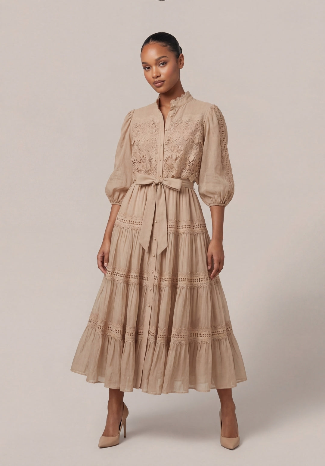 Tiered Puff-Sleeve Dress