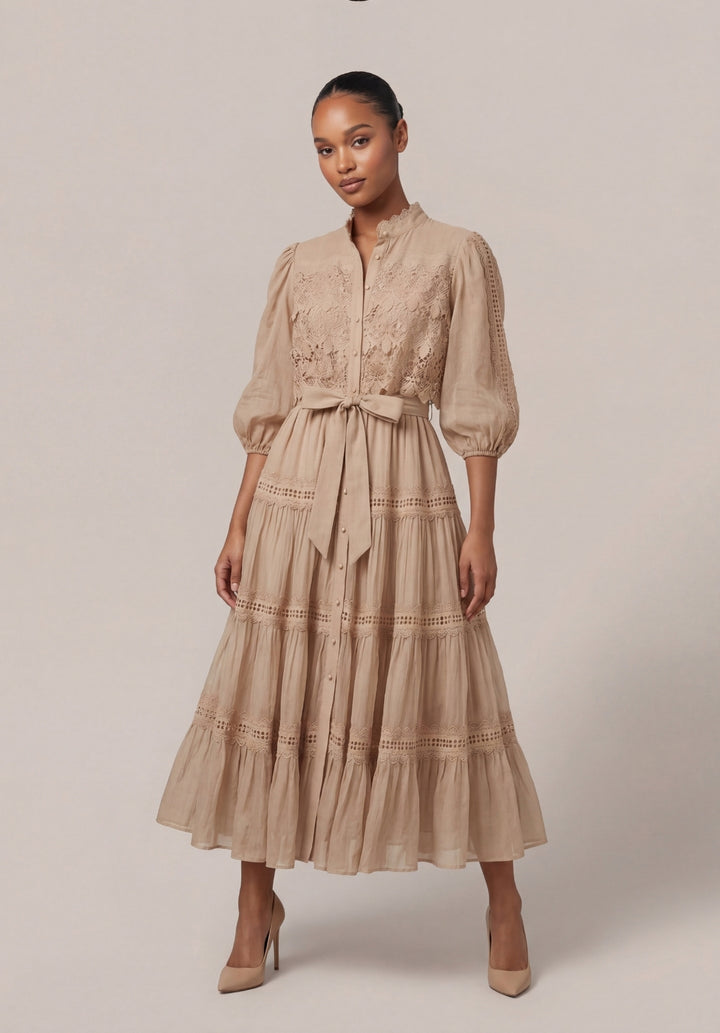 Tiered Puff-Sleeve Dress