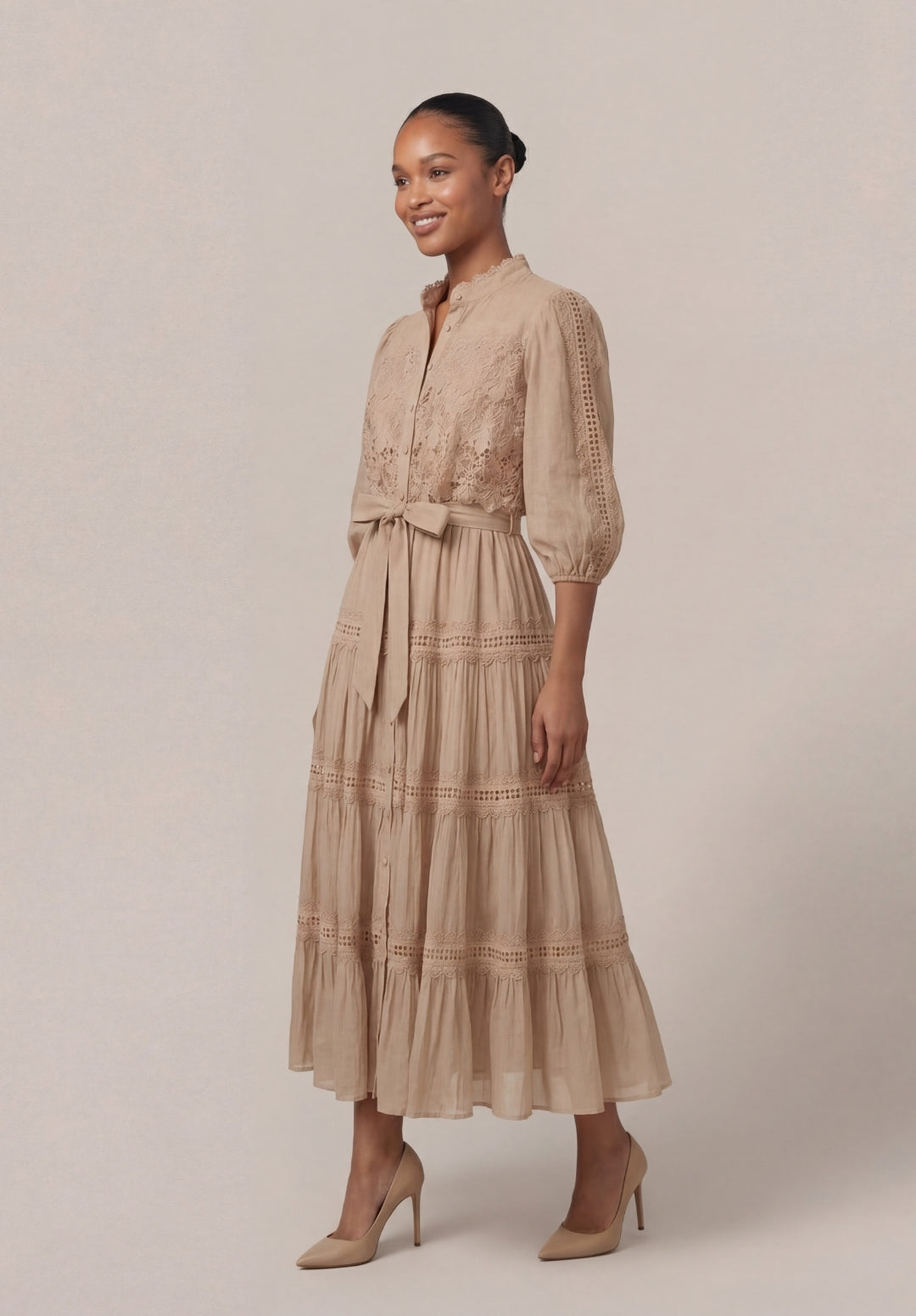 Tiered Puff-Sleeve Dress