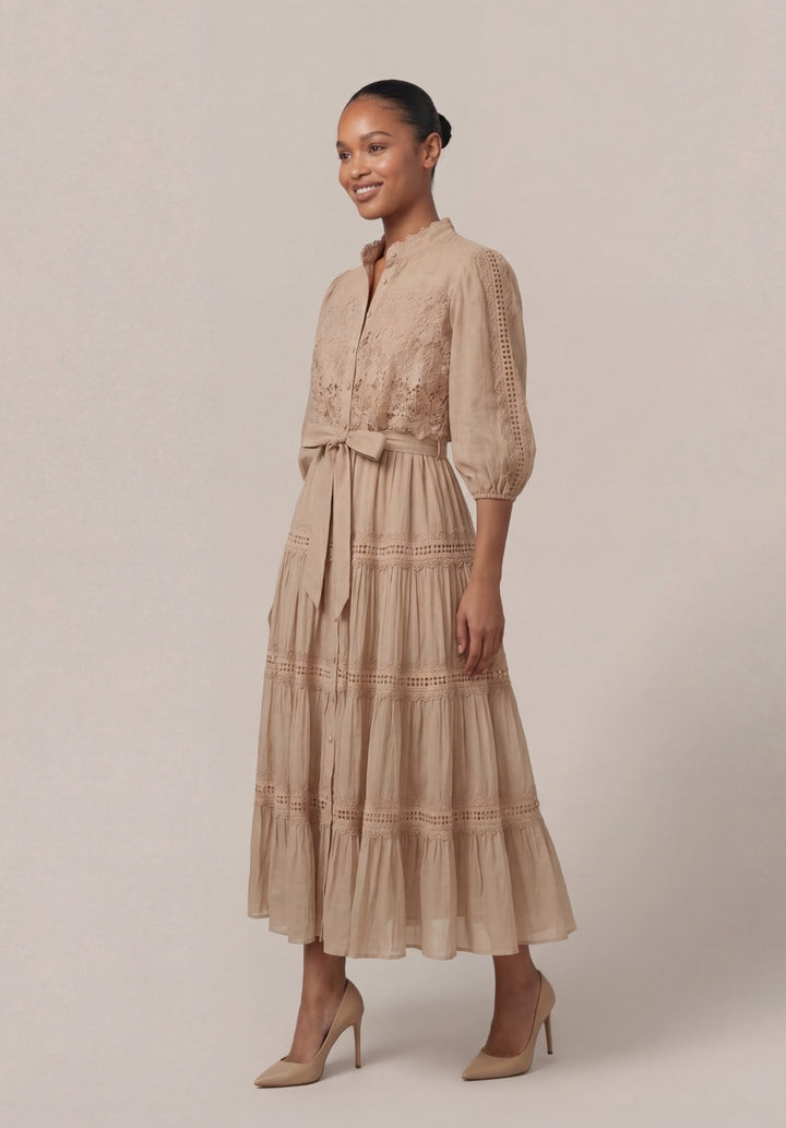 Tiered Puff-Sleeve Dress