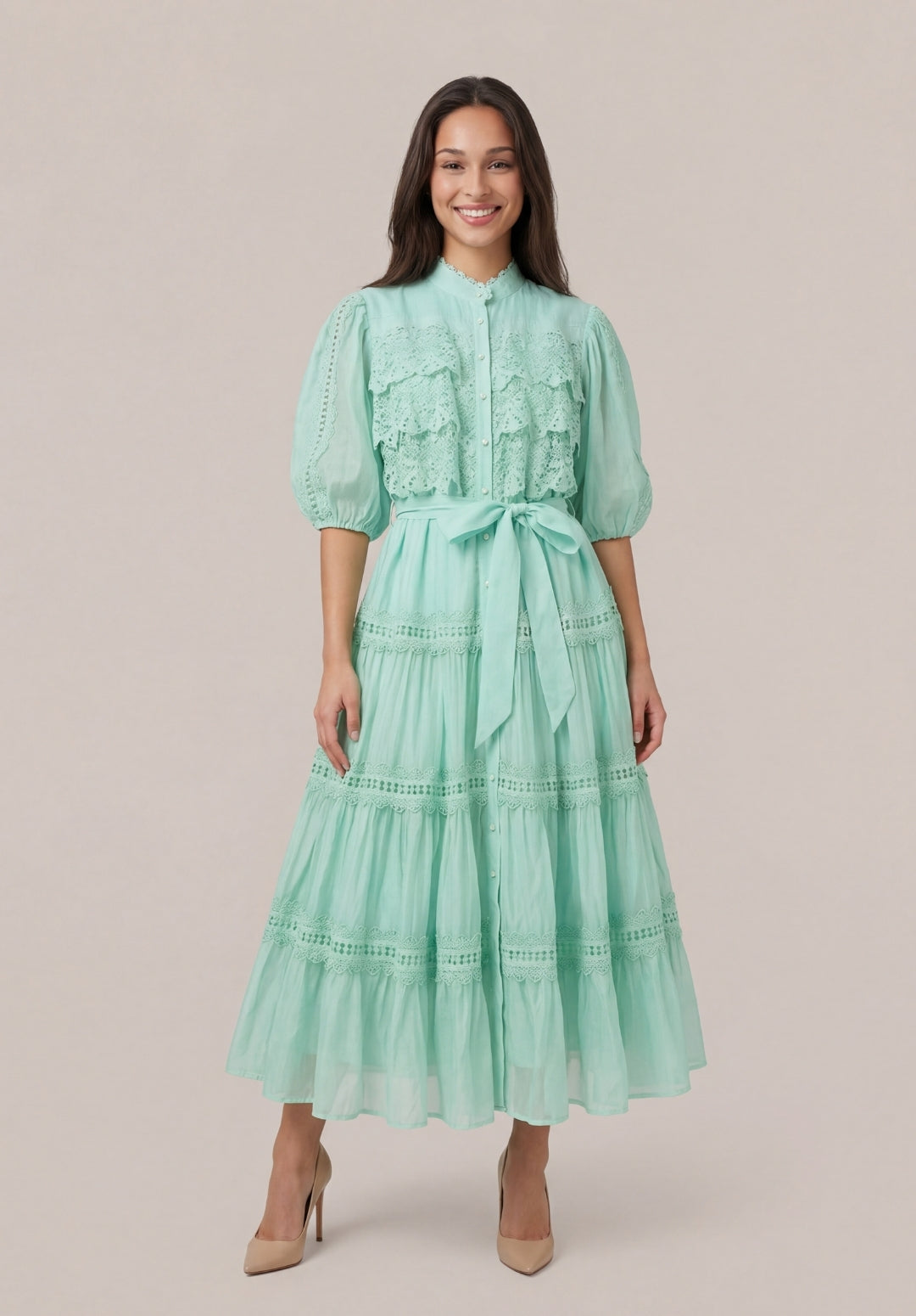 Tiered Puff-Sleeve Dress