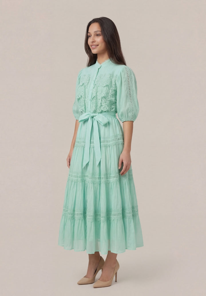 Tiered Puff-Sleeve Dress