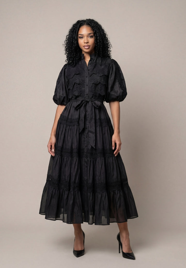 Tiered Puff-Sleeve Dress