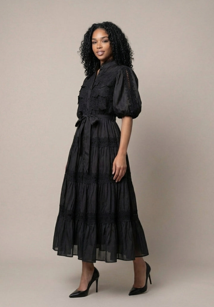 Tiered Puff-Sleeve Dress