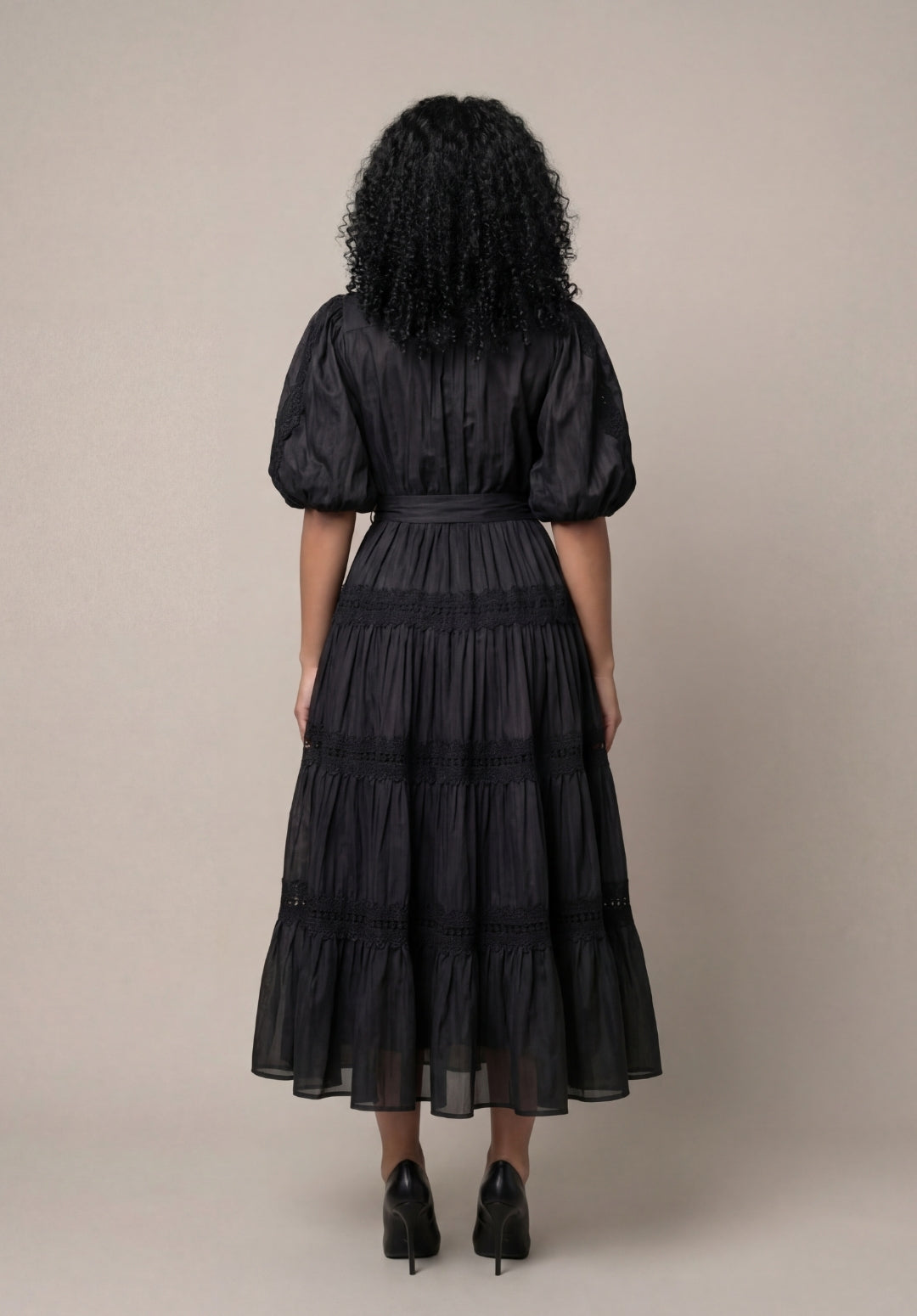Tiered Puff-Sleeve Dress