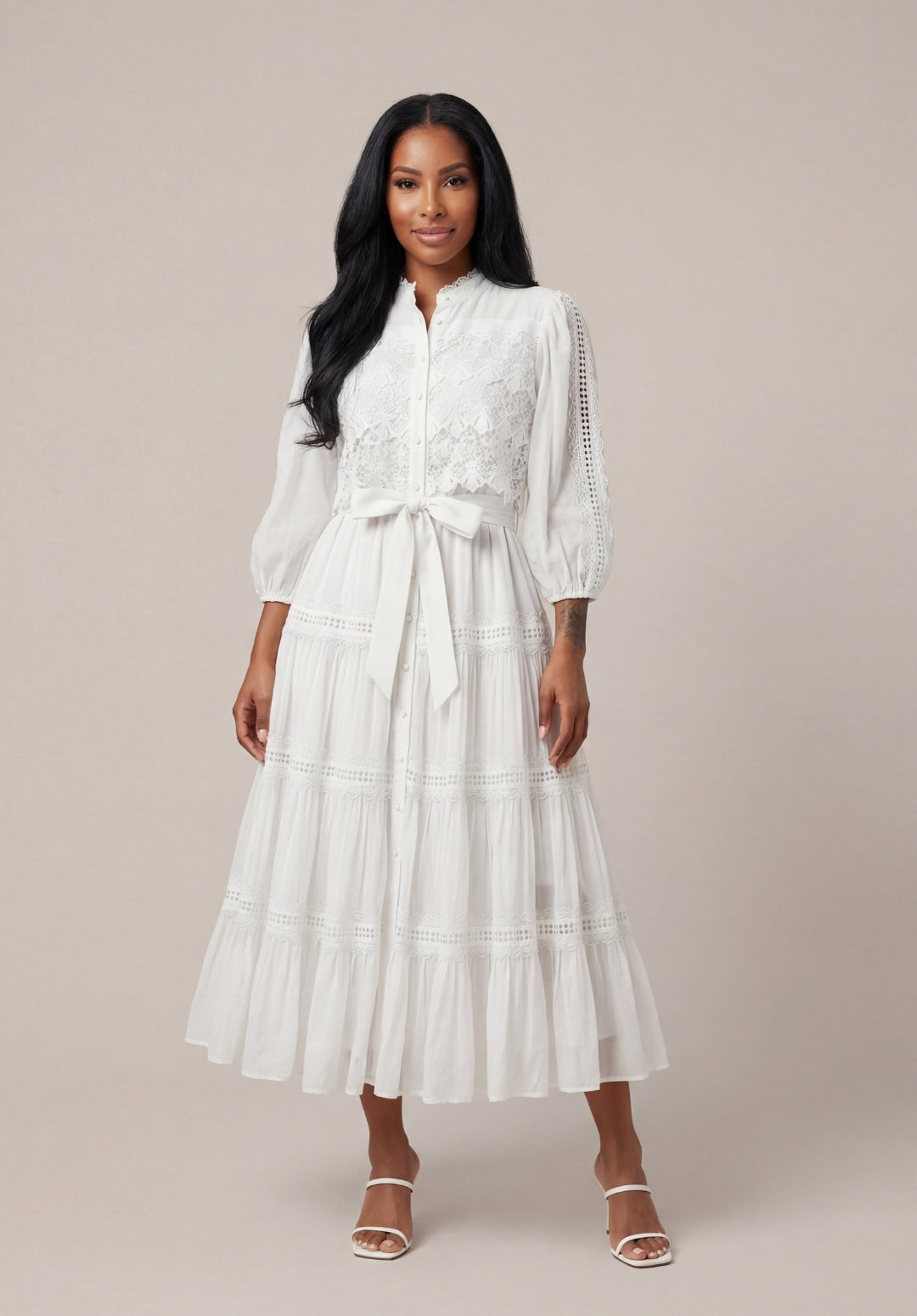 Tiered Puff-Sleeve Dress