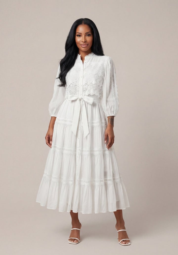 Tiered Puff-Sleeve Dress