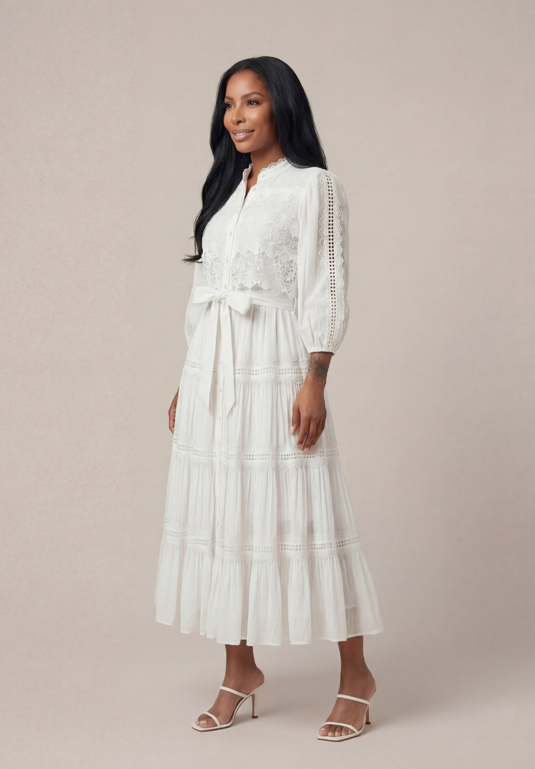 Tiered Puff-Sleeve Dress