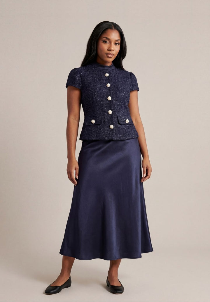 Tweed &amp; Satin Peplum Set