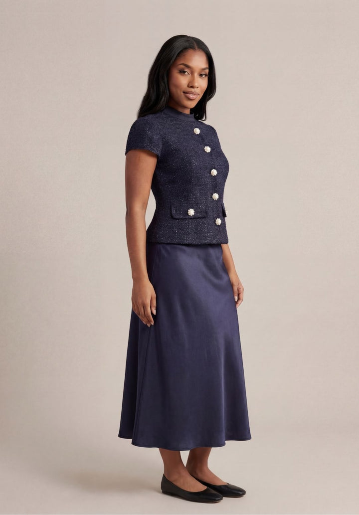 Tweed &amp; Satin Peplum Set