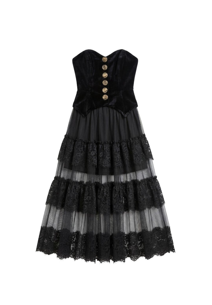 Velvet &amp; Lace Sculpting Corset Dress