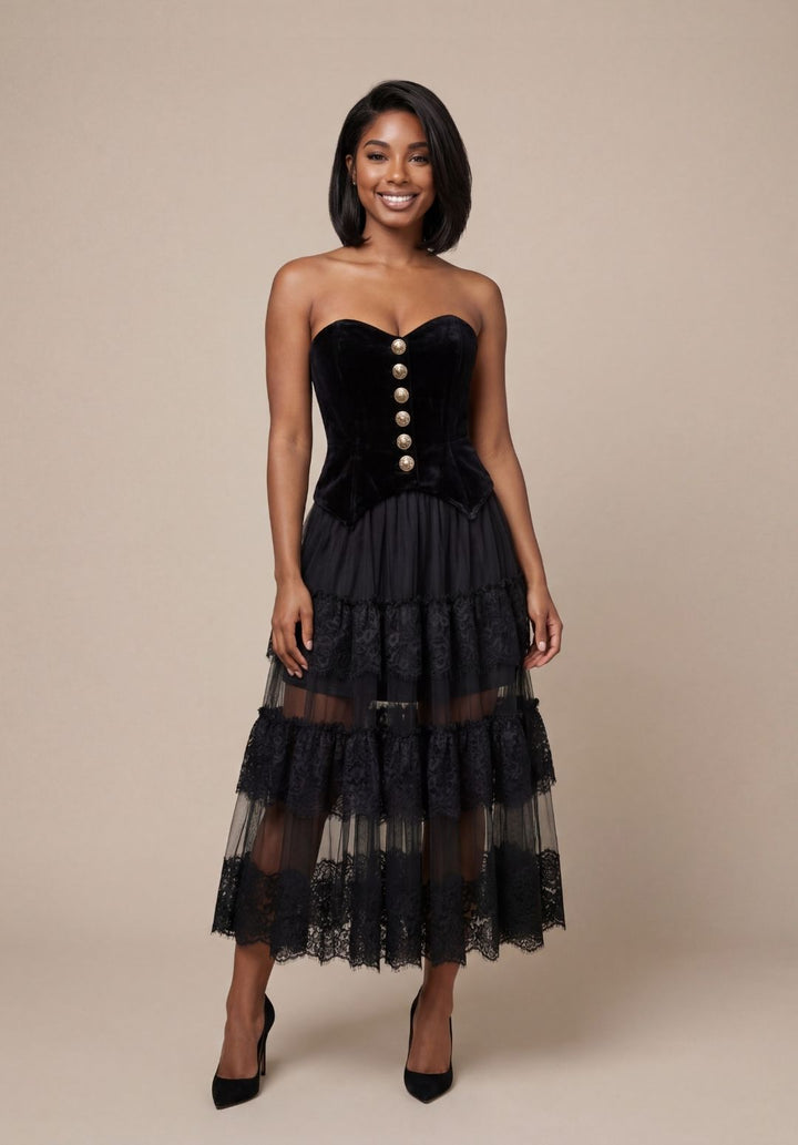 Velvet &amp; Lace Sculpting Corset Dress