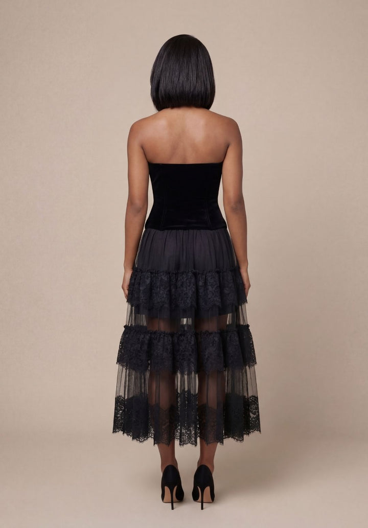 Velvet &amp; Lace Sculpting Corset Dress