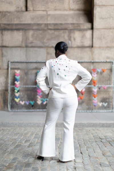Embellished Sequin Pant Suit - White