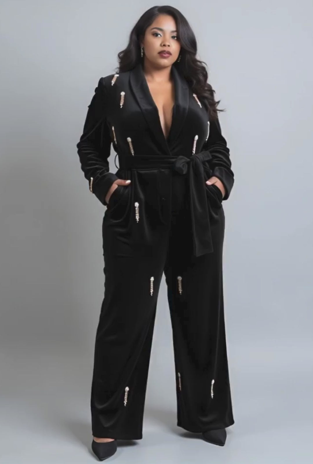 Embellished Velvet Blazer and Pant Set